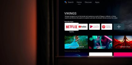 Знімок екрана веб-сторінки, на якій зображено логотип Vikings, опис, іконки додатків та мініатюри фільмів і серіалів