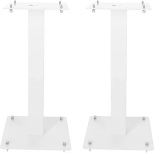 Enova HIFI MAJESTY 50 WH, to hvide højttalerstativer, set forfra, firkantet base, lodrette stænger, metalspidser