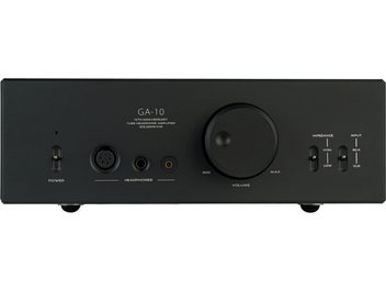 Hovedtelefonforstærker Hifiman GA-10, set forfra, sort rektangulært kabinet, centralt volumenkontrol, hovedtelefonstik, afbrydere