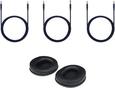 Sluchátka Fostex T60RP s otevřenou konstrukcí, 3 černými audio kabely a 2 černými oválnými koženými polštářky