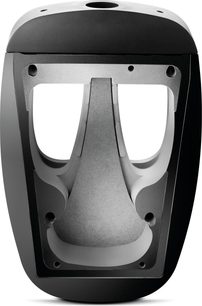 Focal Sopra N°3 schwarz lackiert, Vorderansicht, graue Innenstruktur, geschwungene Form, runde Öffnungen, glatte Oberfläche