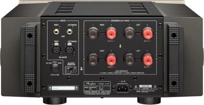 Интегриран стерео усилвател Accuphase A-48S, задна гледна точка, входни и изходни конектори, терминали за високоговорители, XLR разъеми, превключвател