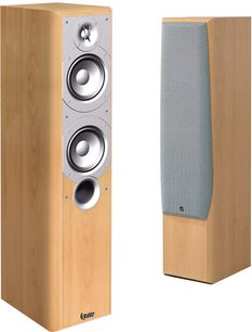 Altavoz de columna Infinity Primus 250 en madera clara, 3 altavoces plateados alineados verticalmente