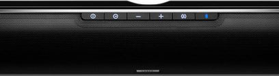 JBL SB350 sort soundbar, set forfra, med kontrolknapper og blå indikatorlys øverst