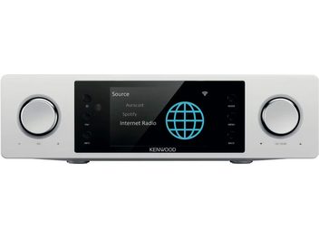 Integrert stereo Kenwood KSA-DX1 i sølv med svart sentralskjerm og to store sidehjul