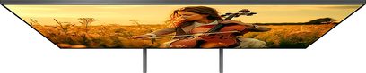 Televizor Sony BRAVIA 5 K75XR5 v černé barvě s kovovým rámem, plochá obrazovka s ultra tenkými okraji a dvěma tenkými středovými nohami, pohled zepředu