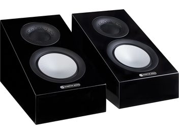 Два лакирани в черно Dolby Atmos говорителя Monitor Audio Silver AMS 7G, изглед отгоре в перспектива, горни повърхности