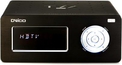 Dvico TVIX6500 500 GB sort netværksmedieafspiller, frontvisning, LED-display, drejeknap, USB-port