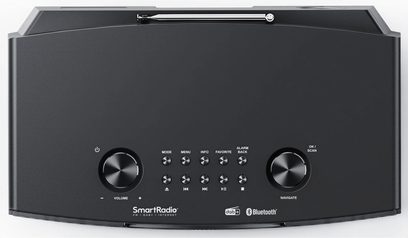 Kenwood CR-ST700SCD sort bordradio med FM eller digitalt internet, set ovenfra, 2 drejeknapper, 10 trykknapper, sammenfoldet antenne