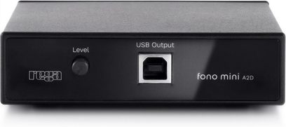 Preamplificatore fonico Rega Mini Fono A2D, case nero, manopola rotante, LED, presa USB, compatto
