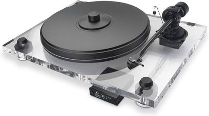 Pro-Ject 2 Xperience SuperPack 1 sort pladespiller, set ovenfra i 45° vinkel, pladespiller, tonarm, pickup