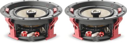 Set mit 2 Focal 300 ICW8 Decken-Einbaulautsprechern, runde schwarze und rote Lautsprecher mit heller Membran
