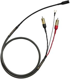 Cardas Iridium Phono-kabel 1,25m DIN, set fra oven, forgyldte RCA-stik, sort og grå kappe, gylden tekst