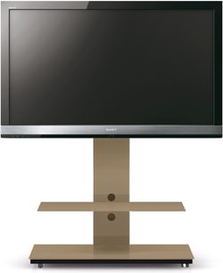 Lyst træ TV-møbel Spectral Tray PX601 med sort fladskærm, to hylder og to lukkede rum med døre