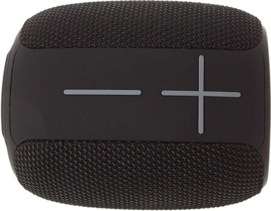 Bluetooth-højttaler Yourban Getone 25 sort, set ovenfra, tekstureret overflade, synlige plus- og minusknapper, rektangulær form