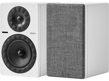 Enceintes connectées Elipson Prestige Facet II 6B active BT blanc mat, face avant blanche, une grille tissu gris