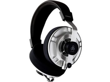 Cuffie hi-fi aperte Final D8000 argento, padiglioni circolari in metallo argentato e nero, archetto in pelle nera, design di alta gamma