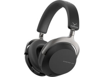 Casque hifi sans-fil Bluetooth Aventho 300 noir, arceau rembourré, oreillettes circulaires noires, structure métallique argentée