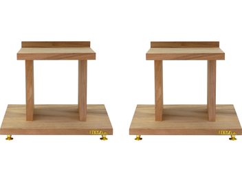 Pied d'enceinte Enova HIFI Majesty wood VS 20, dřevěná konstrukce, obdélníková základna, centrální sloupek, zlaté kruhové nožičky