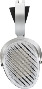 Auriculares hifi abiertos Hifiman Edition XV en aluminio plateado, almohadilla ovalada con rejilla alveolar, vista frontal