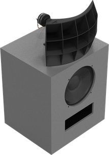 Klipsch kO-R2 reolhøjttaler i grå Hammertone, sort buet horn, synlig basenhed og frontport