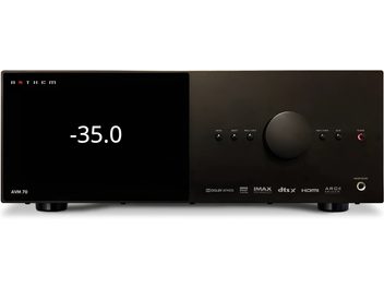 Anthem AVM 70 8K hemmabioförstärkare, svart framsida, display, knappar för ingångsval, volymknapp