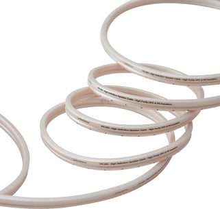 Norstone Cable Premium PR250 speaker cable, coiled view, translucent sheath, repeated black markings