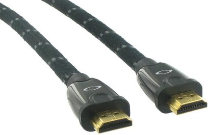 To sorte Connect Research HDMI Original OCR10050 HDMI-kabler med forgyldte stik, set forfra