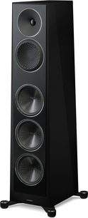Μαύρη γυαλιστερή κολώνα ηχείων Paradigm Founder 120H, μπροστινή όψη, 3 κυκλικά ηχεία, tweeter στο πάνω μέρος