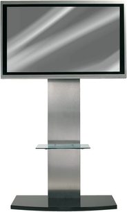 TV stolek Erard Vision Lift 2473 v metalicky šedé barvě, pro plochou obrazovku, dvě skleněné police, obdélníková základna