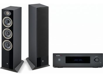 Hi-Fi пакет с черни подови тонколони Focal с три високоговорителя и усилвател IOTAVX SA40