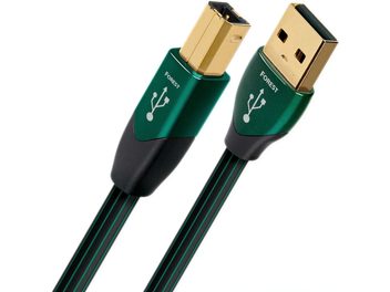 Audioquest Forest USB kabel zeleno-zlatý, konektory USB A a B, zelený opletený plášť, pozlacené koncovky, pohled shora