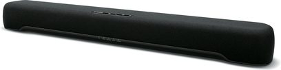 Yamaha SR-C20A sort soundbar, set forfra, langstrakt og slank form, sort gitter på forsiden, Yamaha-logo