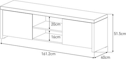 Sonorous LBA1620 sort TV-møbel, rektangulært, 161,2 cm langt, 51,5 cm højt, 40 cm dybt, 2 rum