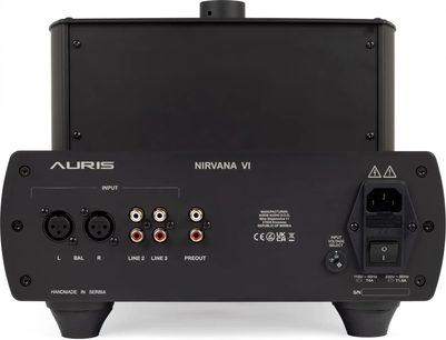 Must Auris Audio Nirvana VI, must, tagantvaade XLR- ja RCA-sisenditega, eelvõimendus ja võrgutoide