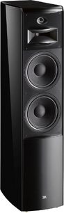 JBL LS80 sort højttaler, set forfra, blank sort kabinet, to runde højttalere, diskant øverst