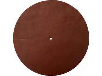 Turntable platter cover Bringhs, textured chestnut, circular, top view, central hole, uniform surface, Bringhs inscription