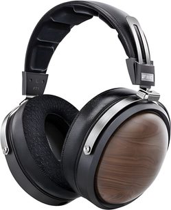 Cuffie hi-fi chiuse FiiO FT1 nere, archetto imbottito in similpelle, padiglioni in legno marrone e struttura metallica argentata, vista a tre quarti