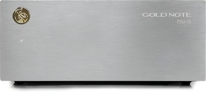 Afzonderlijke voeding voor HI-FI Gold Note PSU-10 zilver, rechthoekige behuizing van geborsteld aluminium, gouden logo