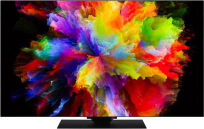 Panasonic TV-48Z80AEZ højopløsnings-tv med skærm, der viser en eksplosion af levende farver på sort baggrund