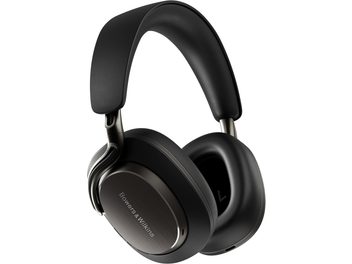 Auriculares inalámbricos Bluetooth Bowers & Wilkins Px8 S2 negros, plástico y metal cepillado, almohadillas ovaladas, vista tres cuartos