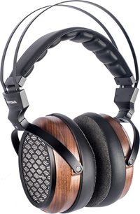 Otevřená hifi sluchátka Sivga P-II ořech, černý hlavový most, dřevěné mušle, černé mřížky s hexagonálním vzorem, černé náušníky
