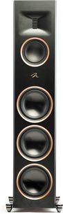 Diffusore a colonna MartinLogan Motion XT F200 noce vista frontale con 4 altoparlanti circolari e un logo centrale