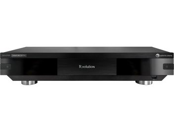 Player multimedia R_volution DIYX700 Signature Edition negru, vedere frontală, față din aluminiu periat, port USB
