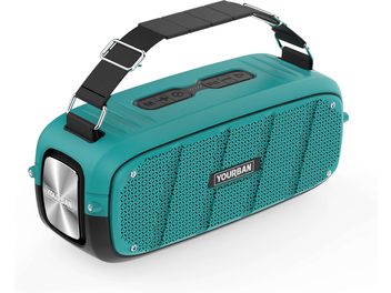 Enceinte bluetooth Yourban Getone 60 bleu, vue en perspective, grille avant perforée, boutons sur le dessus, sangle noire