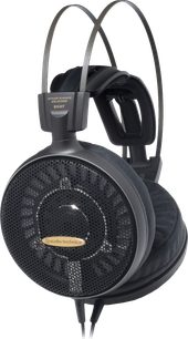 Åbne hi-fi-hovedtelefoner Audio Technica ATH-AD2000X i sort med gitterkopper og dobbelt metalbøjle set fra siden