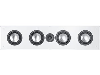 Coluna de embutir na parede Canton Atelier InWall 11C branca, retangular, com quatro woofers em alumínio e tweeter central preto