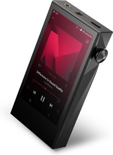 Audiophile grotuvas Astell&Kern SP3000M, pakreiptas jutiklinis ekranas, ratukinis mygtukas dešinėje pusėje, du garso lizdai viršuje