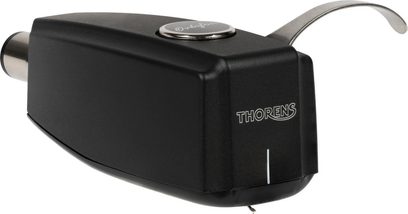 Testina per giradischi hi-fi SPU 124, corpo nero angolare, logo Thorens visibile, connettore metallico posteriore, leva curva