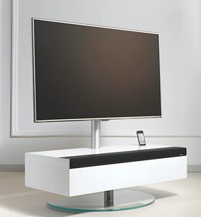 Spectral Disc DS03 TV-møbel i hvid og sort, med drejelig fladskærmsbeslag, glashylde og opbevaringsplads